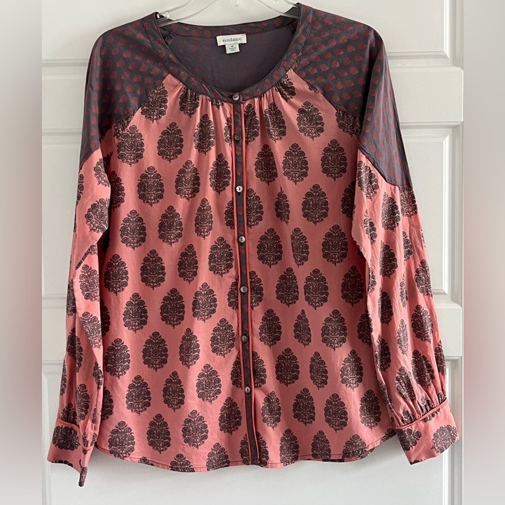 Sundance Stories to be Told Blouse Top 100% Cotton Button Front Boho Size M